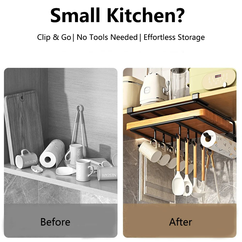 Hanging Kitchen Cabinet Organizer with Hooks